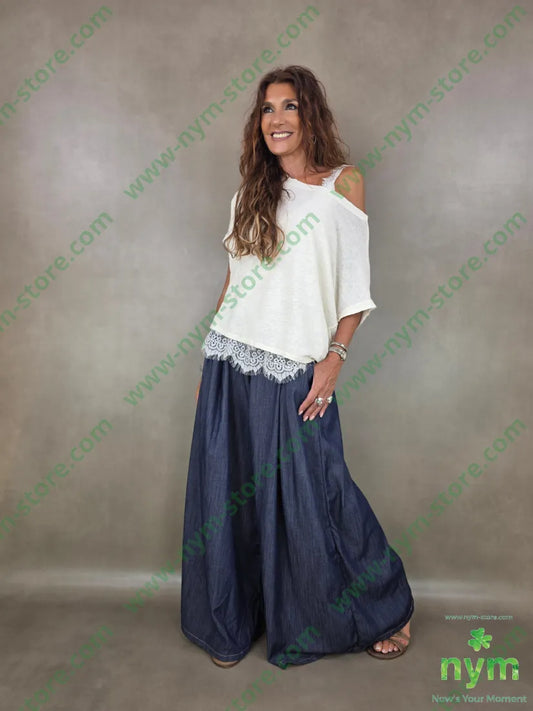 pantalone palazzo chambray pinces 79co28pa2ea - U / DENIM / PE26 - PANTALONE
