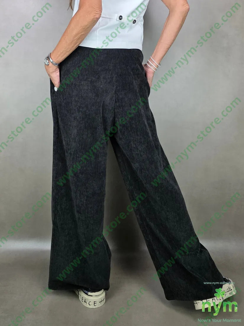 pantalone palazzo ciniglia 98pl2ea U / NERO / AI25 PANTALONE