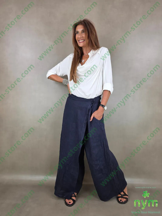 pantalone pareo puro lino 100li - U / BLU / PE26 - PANTALONE