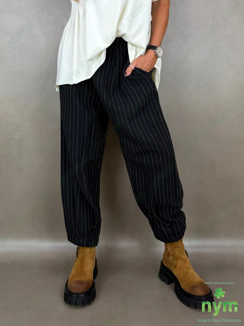 Pantalone pinces fondo gessato tratti 80co20pl - U / NERO / AI26 - PANTALONE