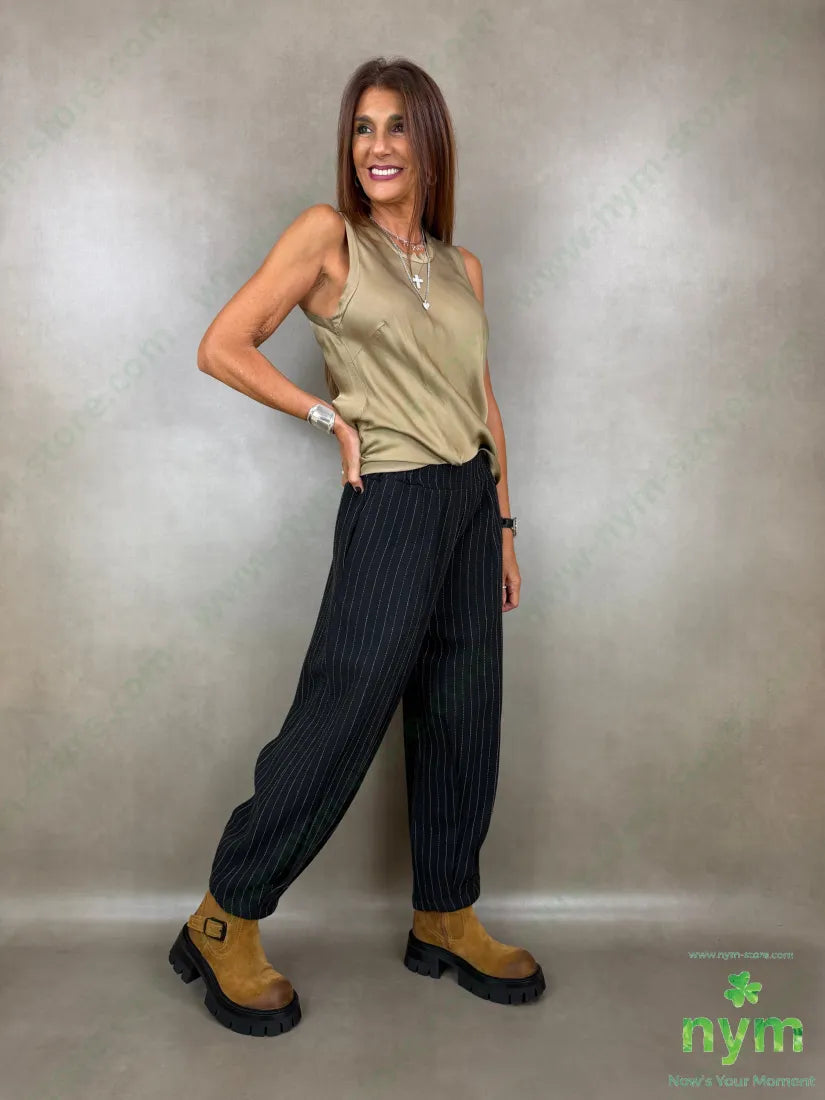 Pantalone pinces fondo gessato tratti 80co20pl - U / NERO / AI26 - PANTALONE