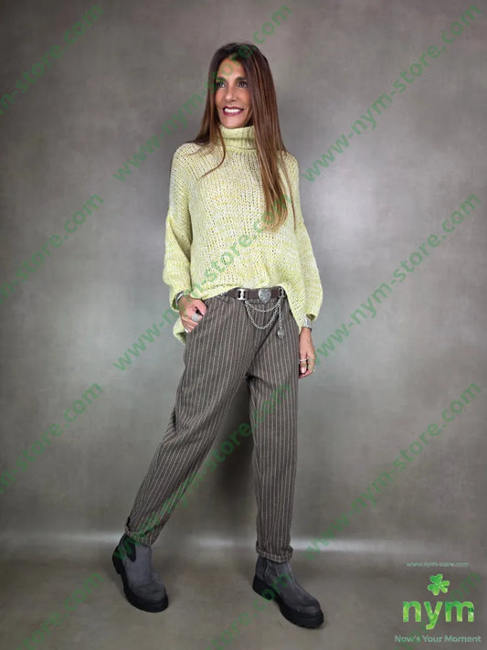 pantalone slim gessato 95pl5ea PANTALONE