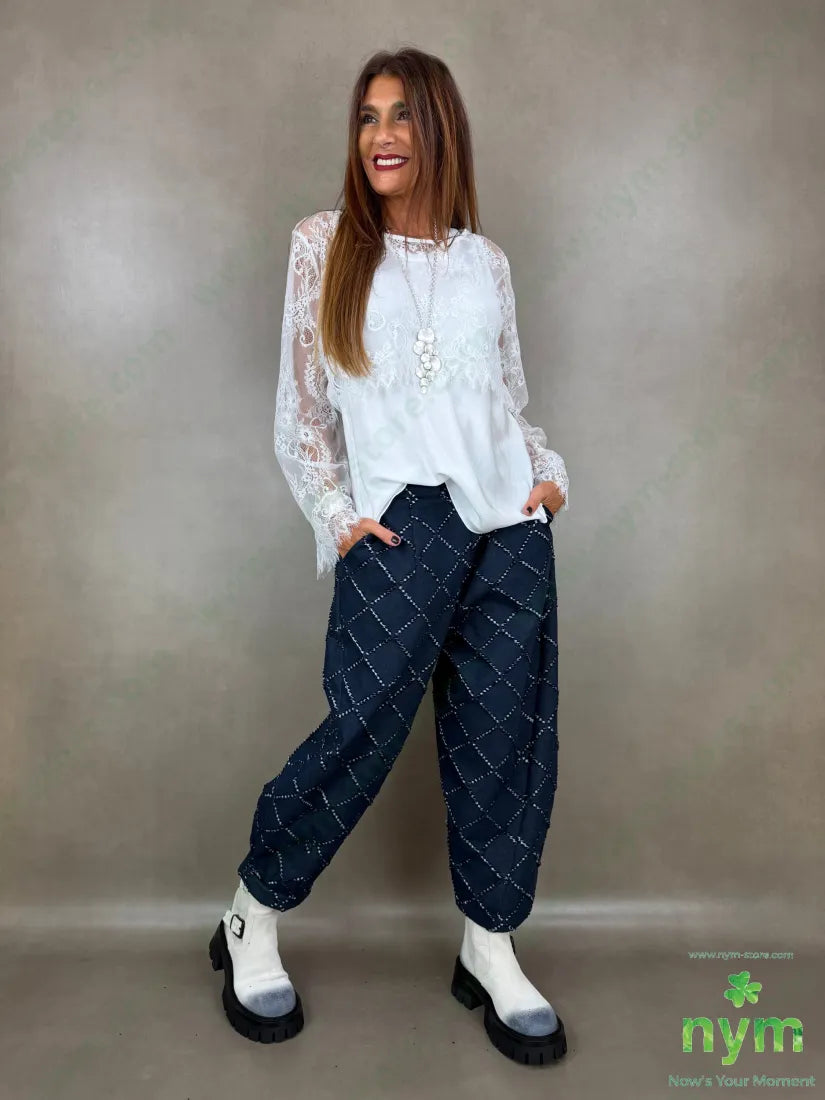 Pantalone taglio laser tasche asola 65co35pl - PANTALONE