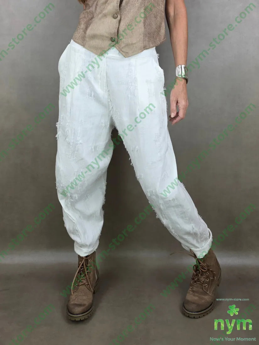 pantalone tessuto sfrangiato U / PANNA / PE26 PANTALONE