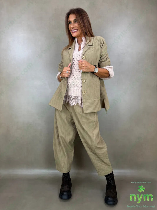 pantalone tessuto simil rigato tasche asola 45co55pl - PANTALONE