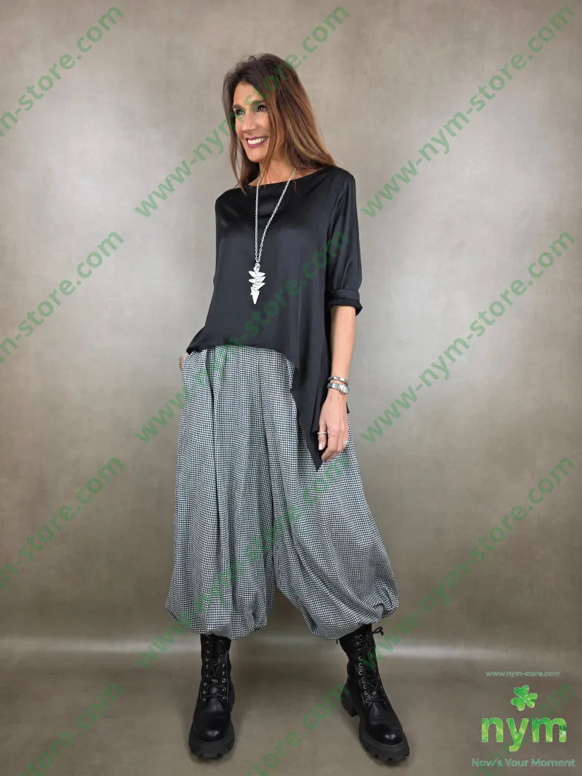 pantalone tessuto vichy cotone elastico 100co U / NERO / PE26 PANTALONE