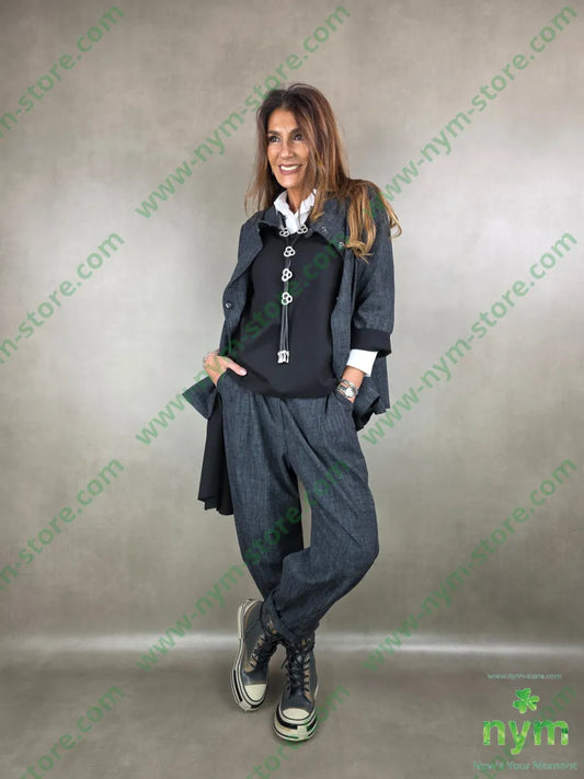 pantalone tramato dettaglio imbuto 65vi30ny5ea U / ANTRACITE / AI25 PANTALONE