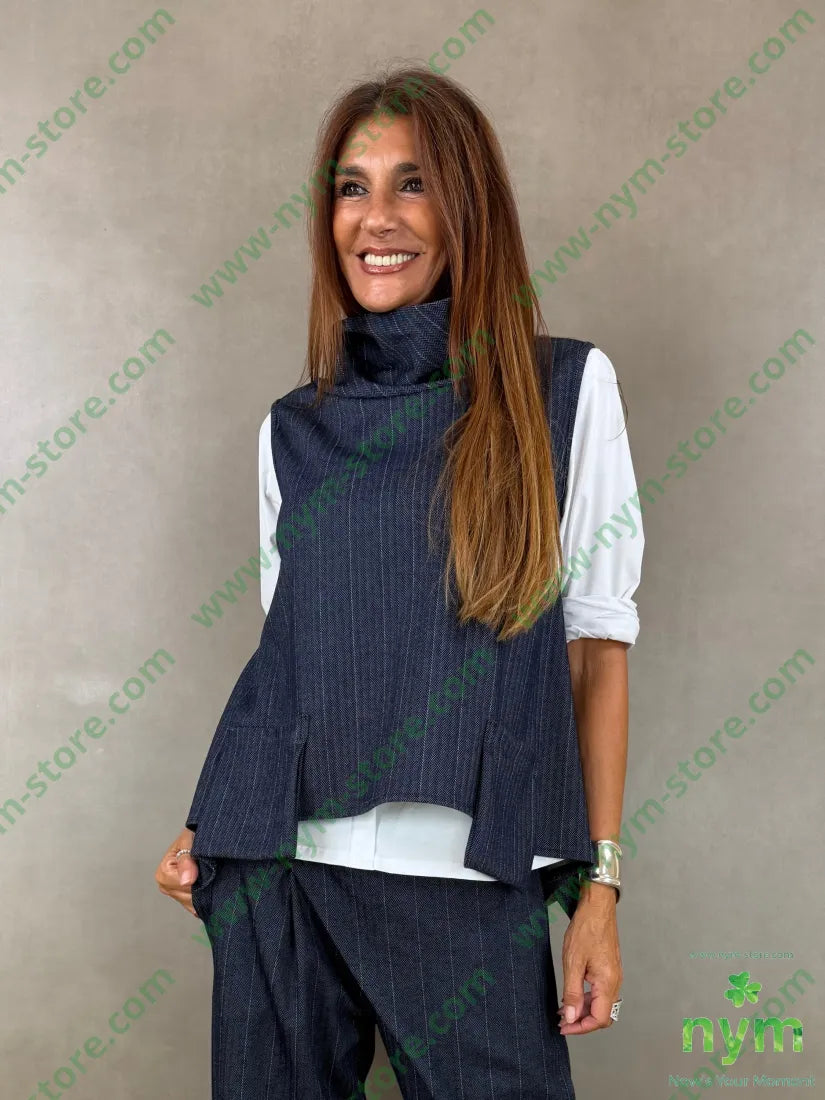 pantalone un bottone denim gessato 64vi31pl5ea - PANTALONE