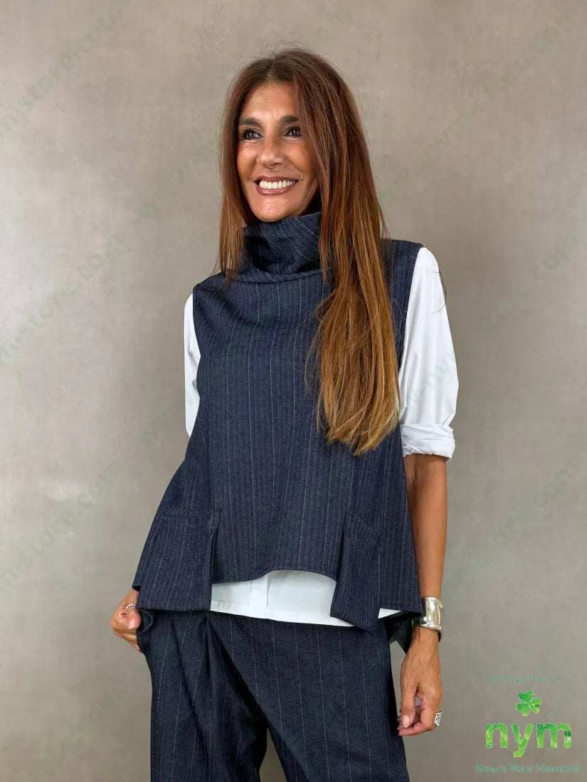 pantalone un bottone denim gessato 64vi31pl5ea - PANTALONE