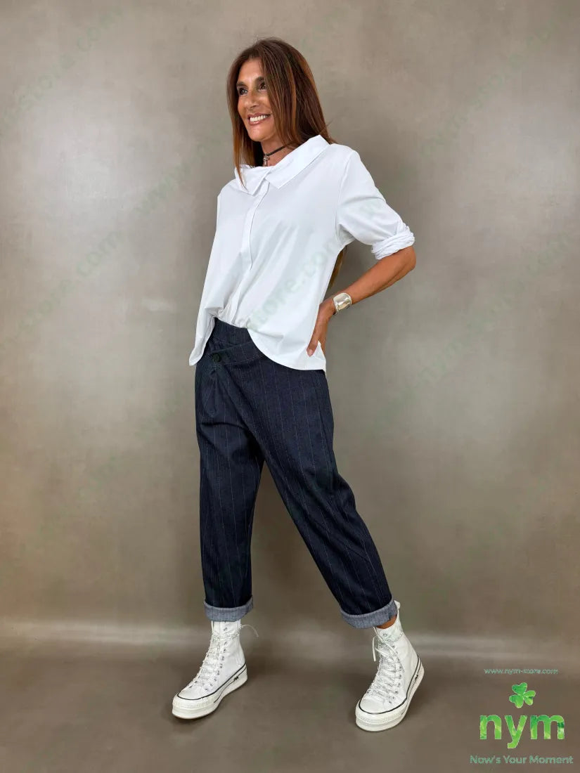 pantalone un bottone denim gessato 64vi31pl5ea - PANTALONE