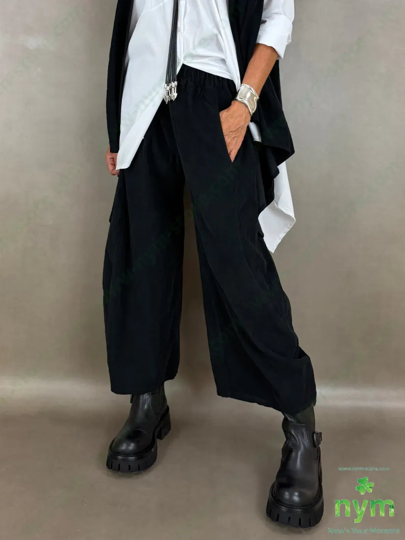 pantalone velluto costina tinta unita 100co - U / NERO / AI26 - PANTALONE