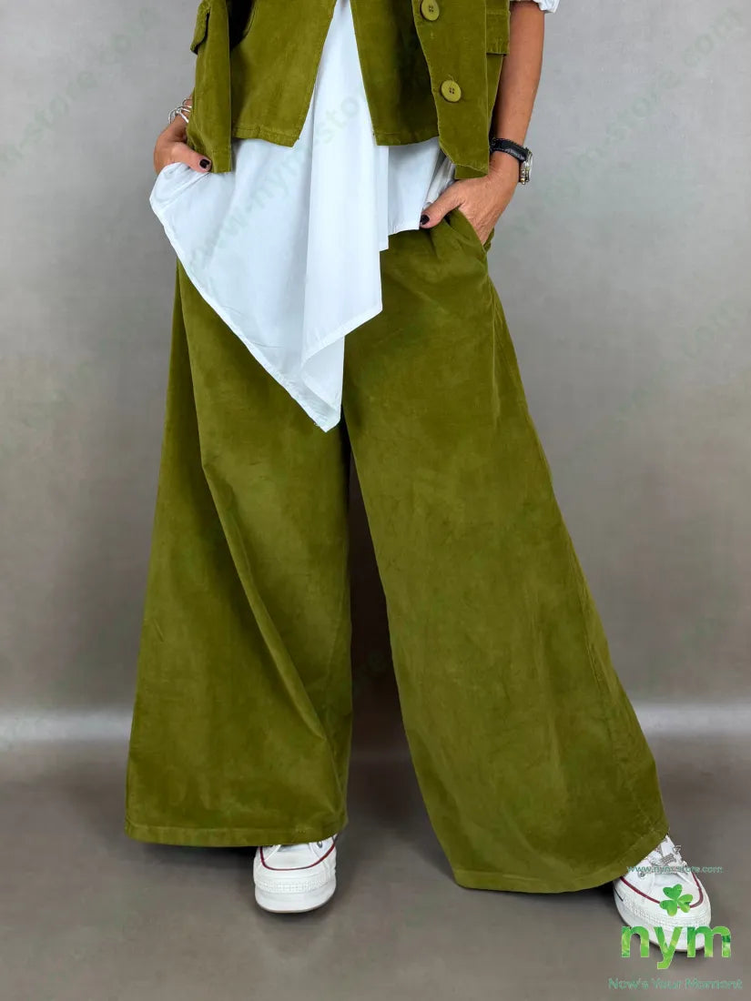 Pantalone velluto liscio gamba larga 100co - PANTALONE