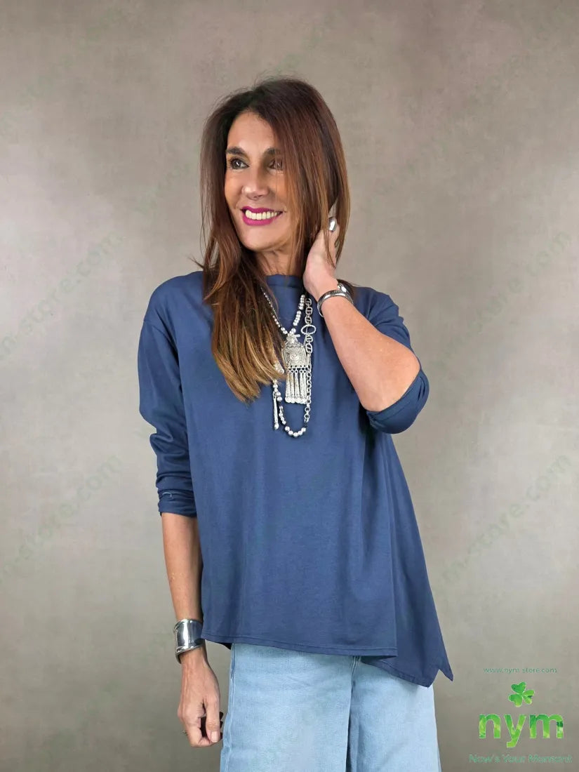 tshirt a barchetta lunga da un lato 100co U / BLU / PE26 TSHIRT