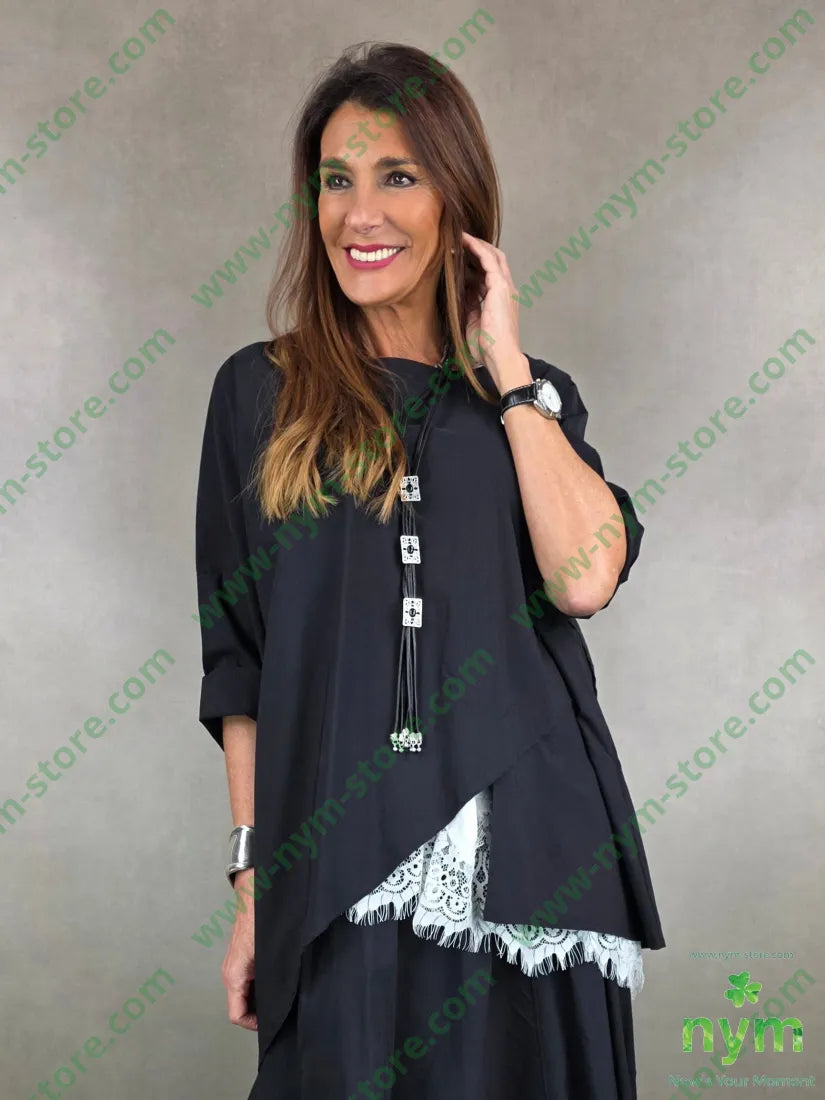 tunica over tessuto bengalina 79vi19ny2ea U / NERO / PE26 CAMICIA