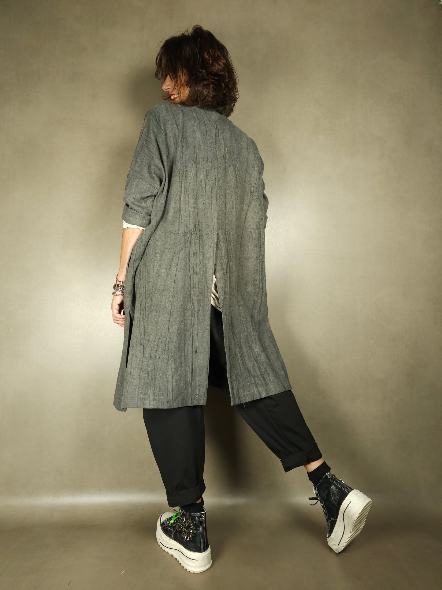 linen and cotton duster coat with slits 56li44co