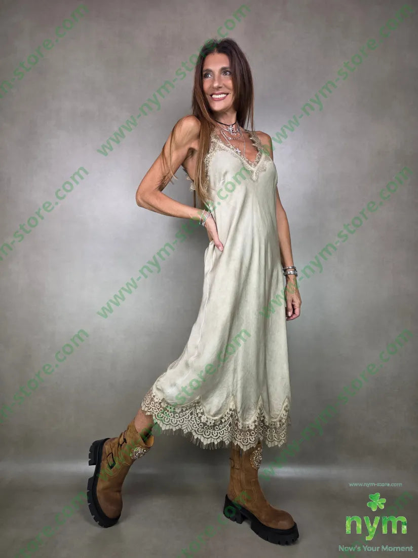 abito a sottoveste bordi pizzo 100vi U / CAMMELLO / AI25 ABITO