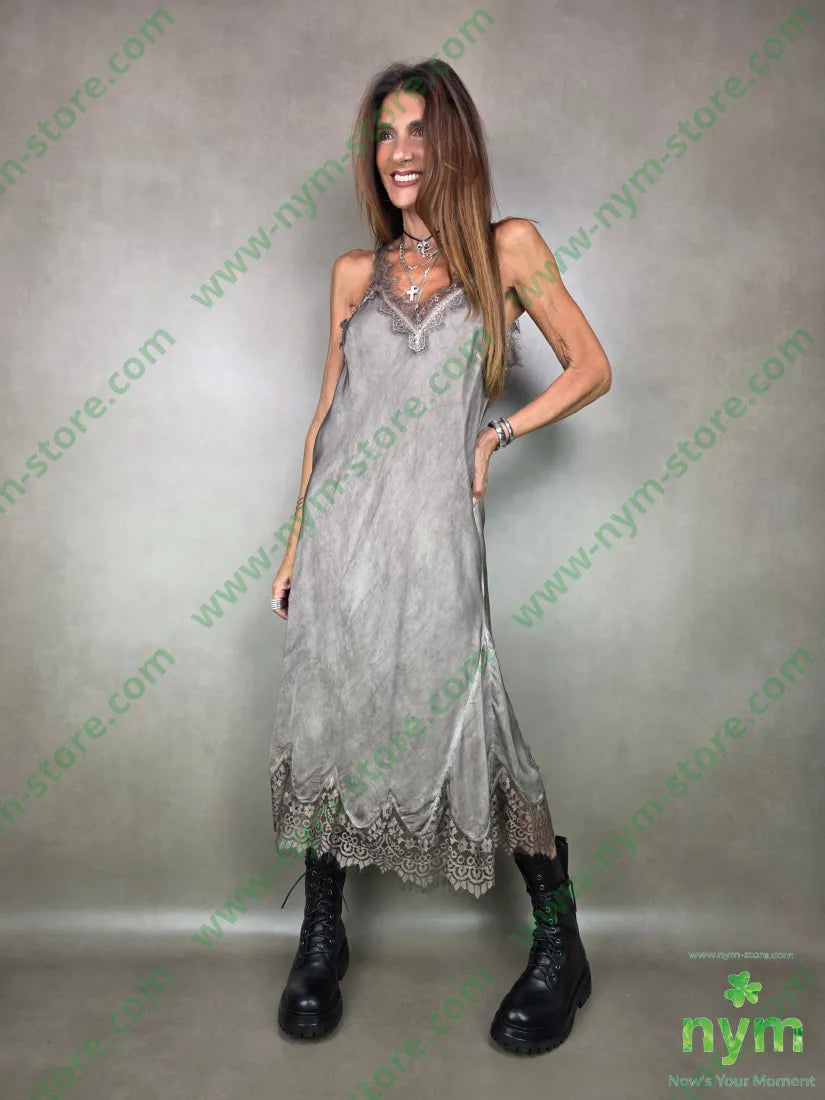 abito a sottoveste bordi pizzo 100vi U / FANGO / AI25 ABITO