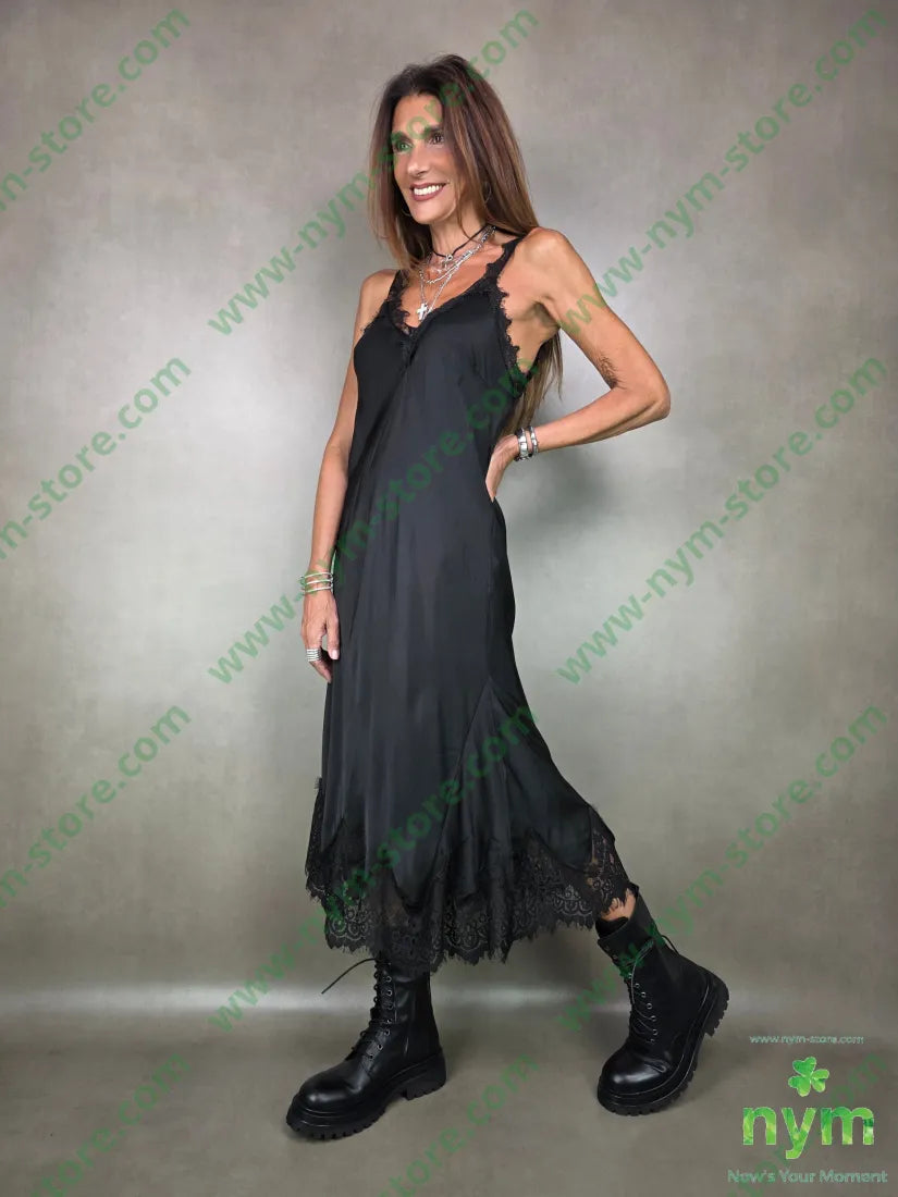 abito a sottoveste bordi pizzo 100vi U / NERO / AI25 ABITO