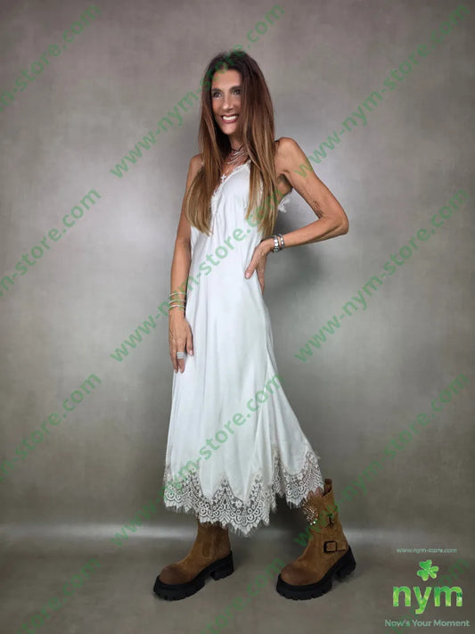 abito a sottoveste bordi pizzo 100vi U / PANNA / AI25 ABITO