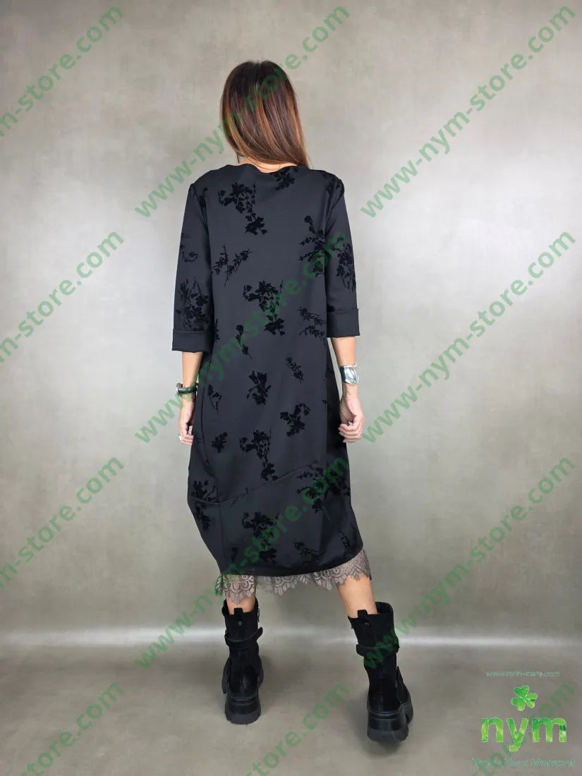 abito ad anfora stampa foglie 63vi32pa5ea U / NERO / AI25 ABITO