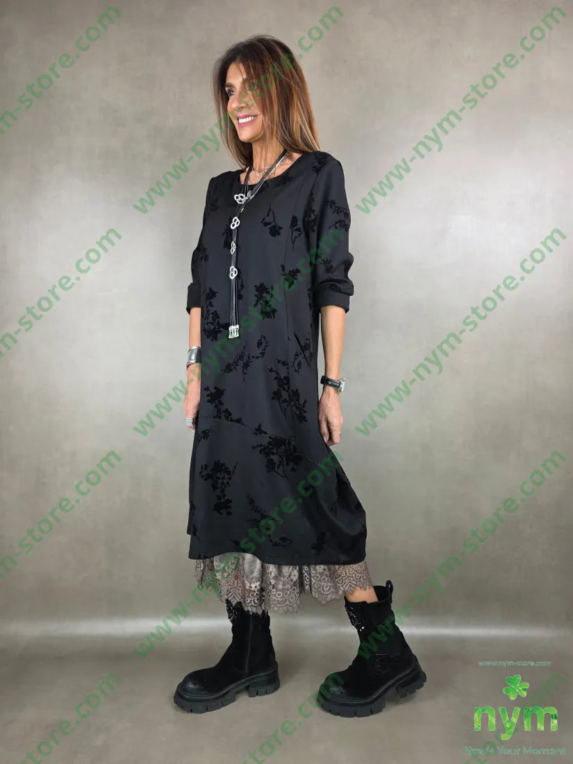 abito ad anfora stampa foglie 63vi32pa5ea U / NERO / AI25 ABITO