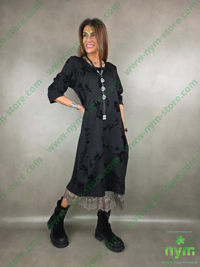 abito ad anfora stampa foglie 63vi32pa5ea U / NERO / AI25 ABITO