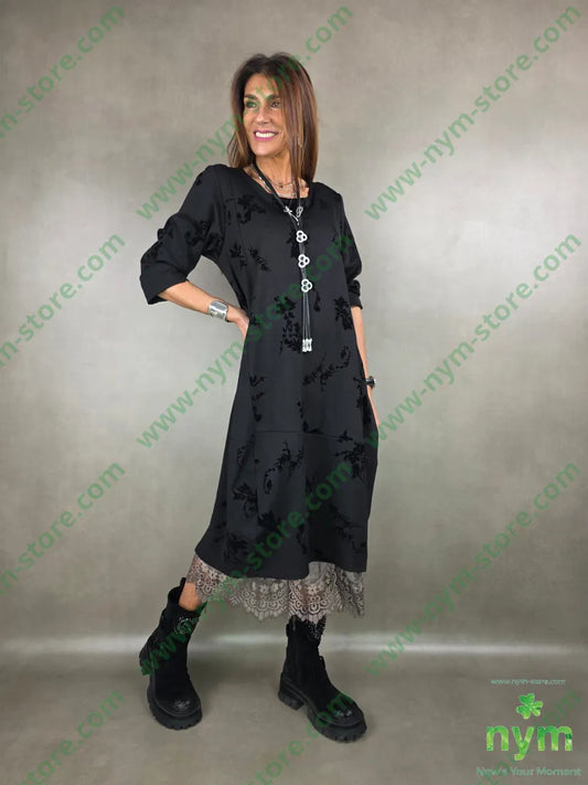 abito ad anfora stampa foglie 63vi32pa5ea U / NERO / AI25 ABITO