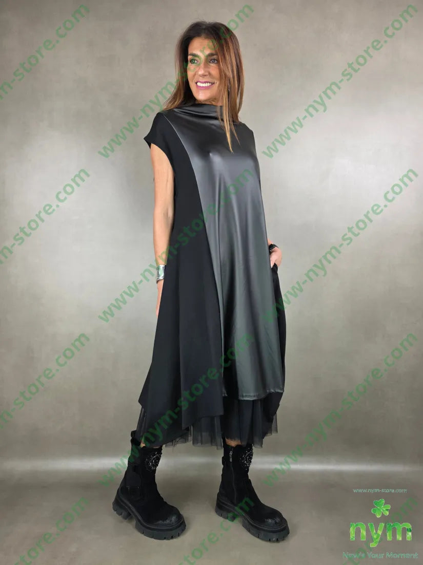 abito con ecopelle felpata 65vi27pl5ea U / NERO / AI25 ABITO