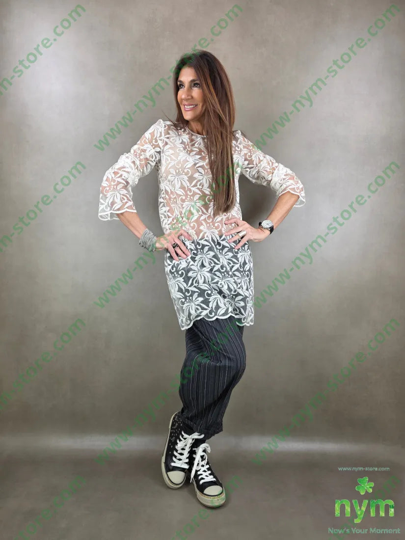 abito corto ricamato 40pl30pa30co U / PANNA / PE26 ABITO