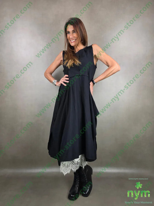 abito di cotone cuciture inverse 100co U / NERO / PE26 ABITO