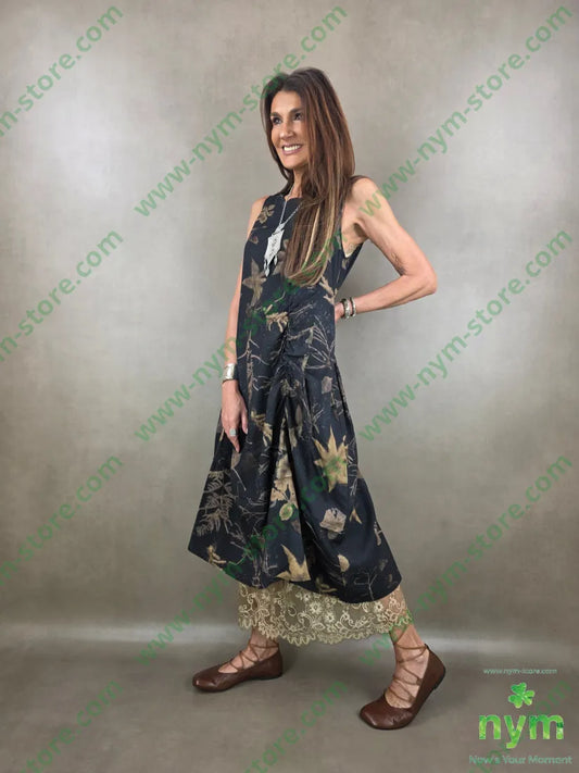 abito foglie con arricciature 93vi7li - U / NERO / PE26 - ABITO