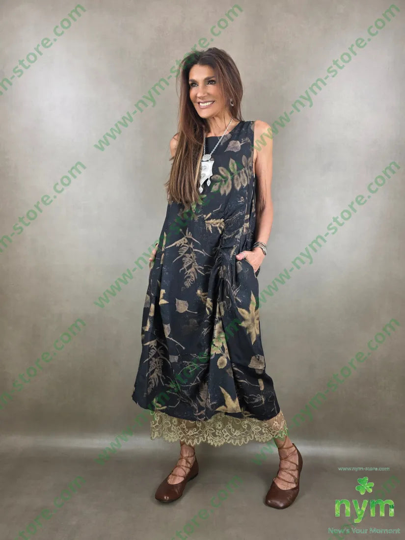 abito foglie con arricciature 93vi7li - U / NERO / PE26 - ABITO