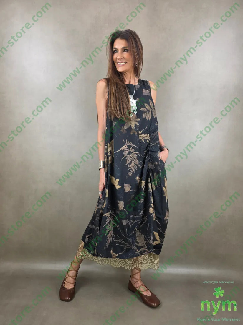 abito foglie con arricciature 93vi7li - U / NERO / PE26 - ABITO