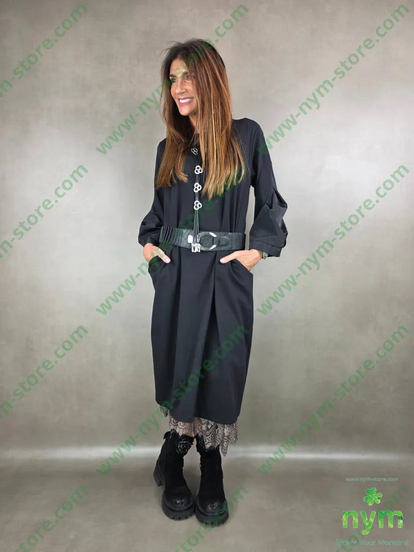 abito maniche taffeta U / NERO / AI25 ABITO