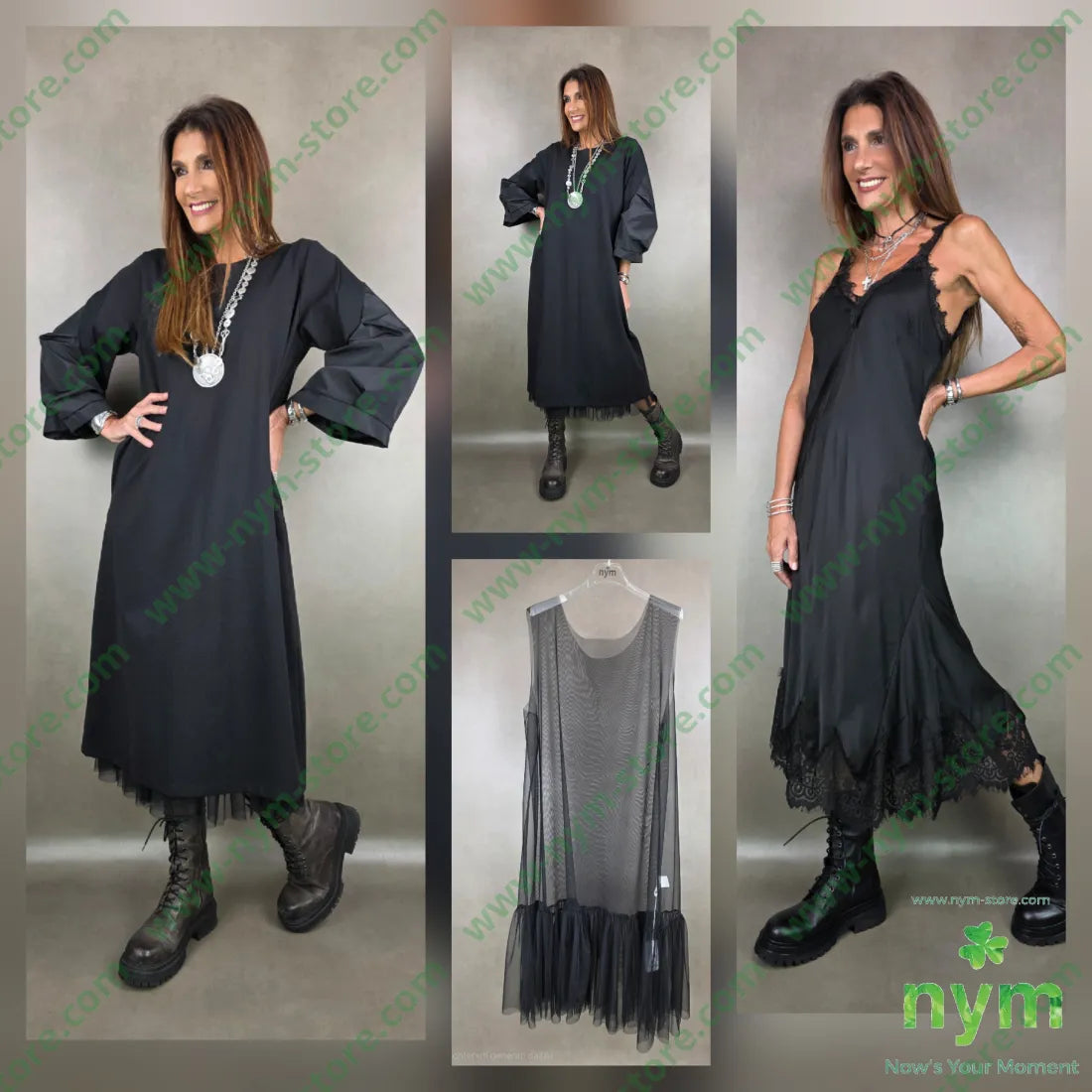 abito maniche taffeta U / NERO / AI25 ABITO