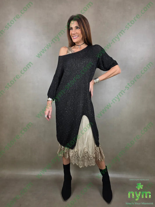 abito scollato aperto davanti micro paillettes 71pl23co ABITO