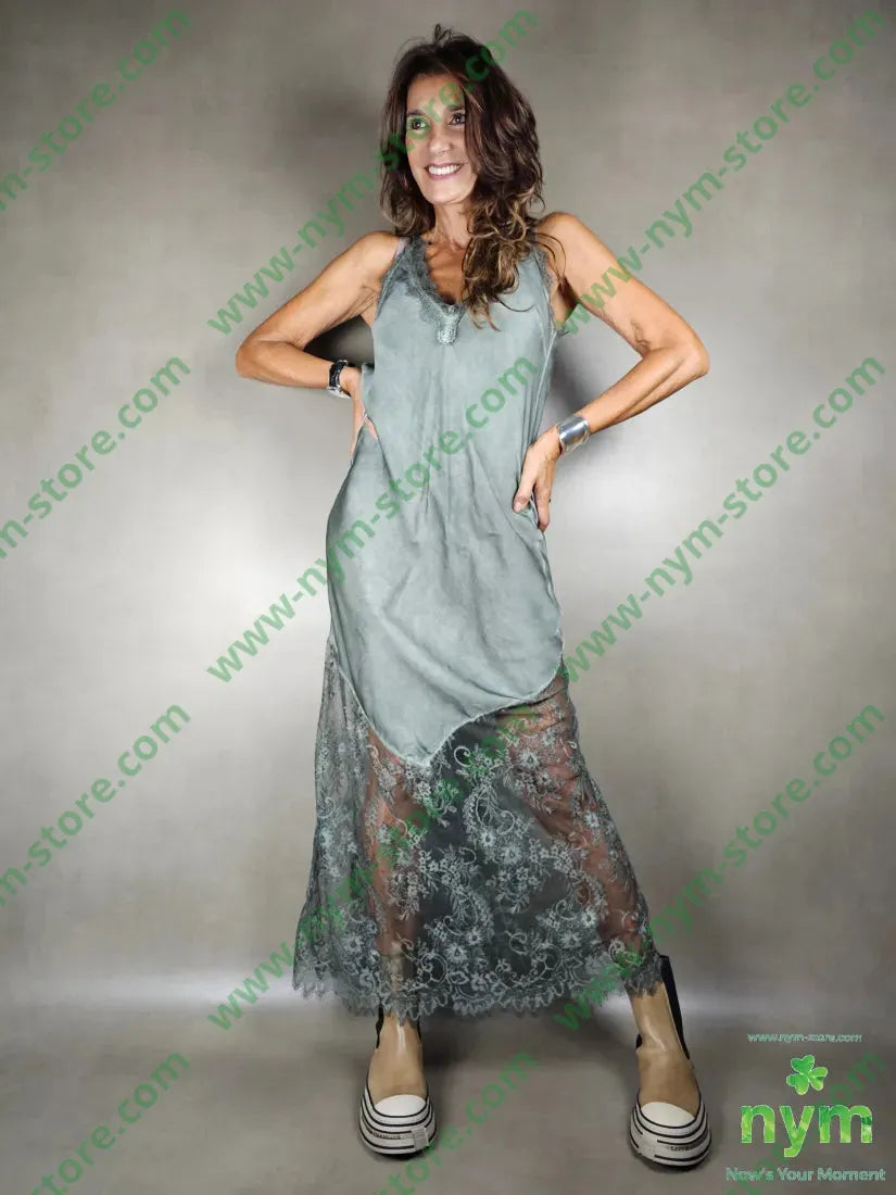 abito viscosa fondo pizzo 100vi U / MILITARE / AI25 ABITO