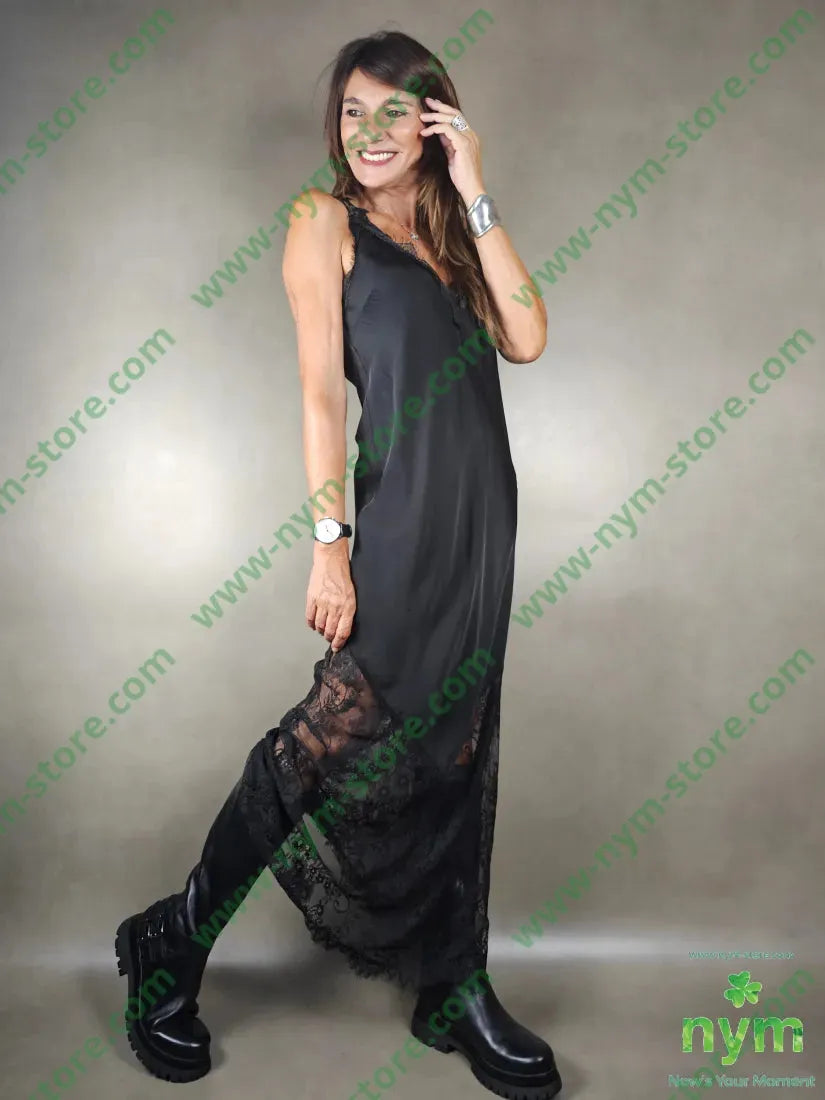 abito viscosa fondo pizzo 100vi U / NERO / AI25 ABITO