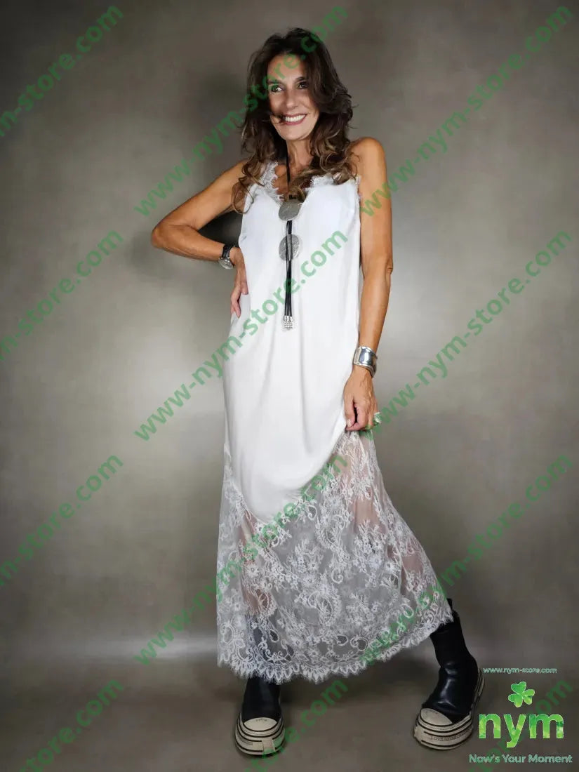 abito viscosa fondo pizzo 100vi U / PANNA / AI25 ABITO