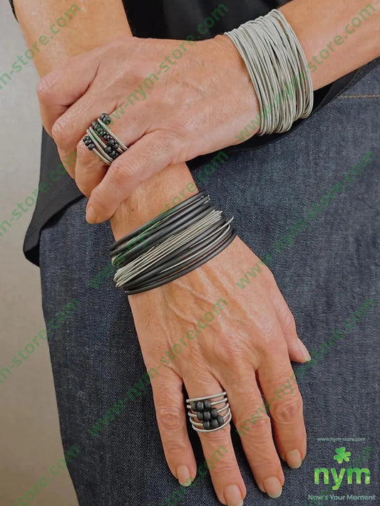 anello molla e vetro grande U / ARGENTO / CONTINUATIVO BIJOUX