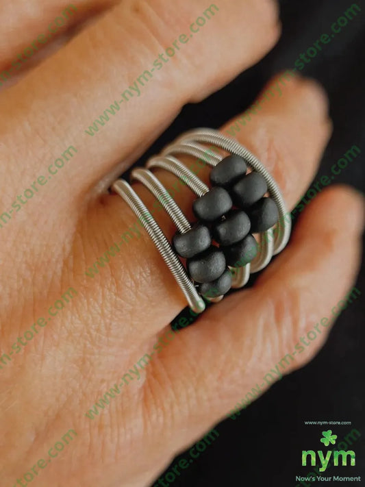 anello molla e vetro grande U / ARGENTO / CONTINUATIVO BIJOUX