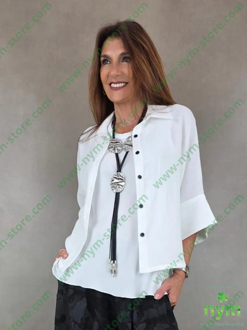 camicia bottoni neri aperta lato 55ry45co - U / PANNA / PE26 - CAMICIA
