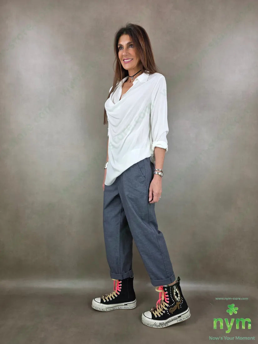 camicia drappeggio in viscosa 100vi U / PANNA / PE26 CAMICIA