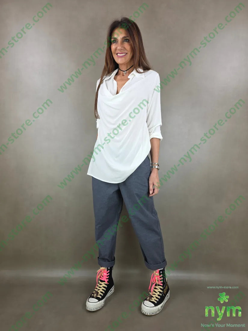 camicia drappeggio in viscosa 100vi U / PANNA / PE26 CAMICIA