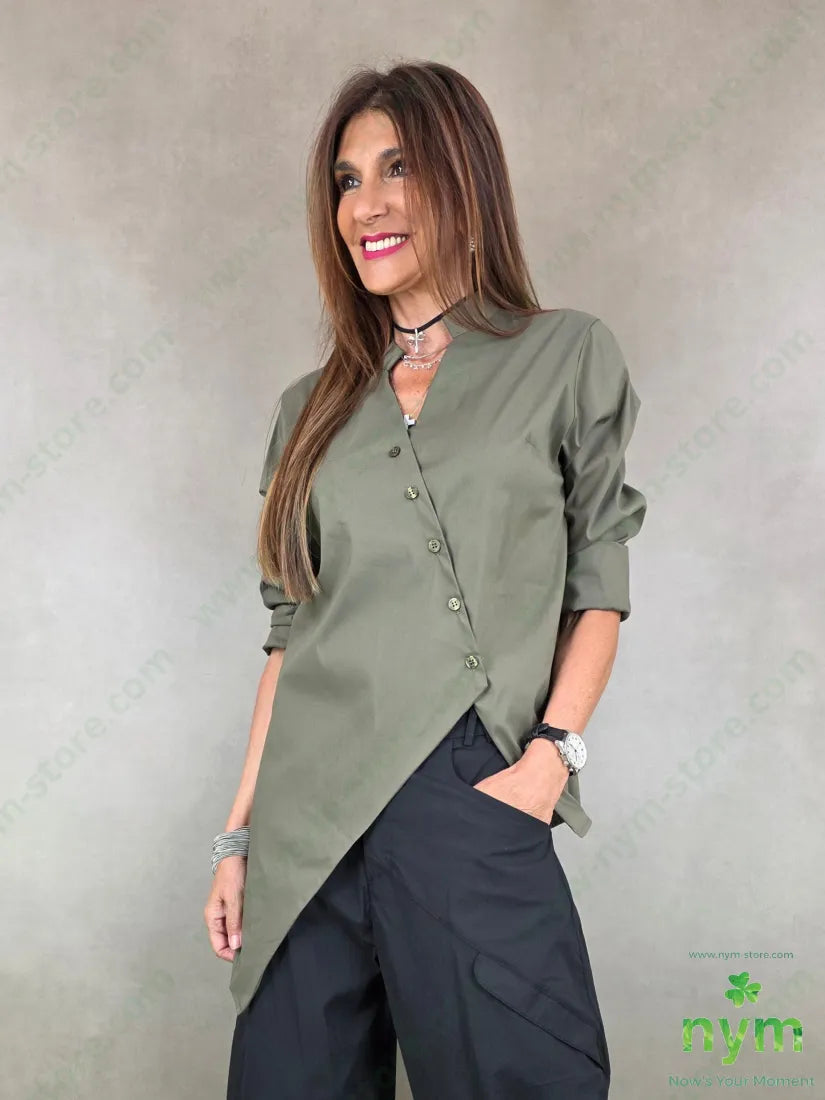 camicia guru asimmetrica 100co - U / MILITARE / PE26 - CAMICIA