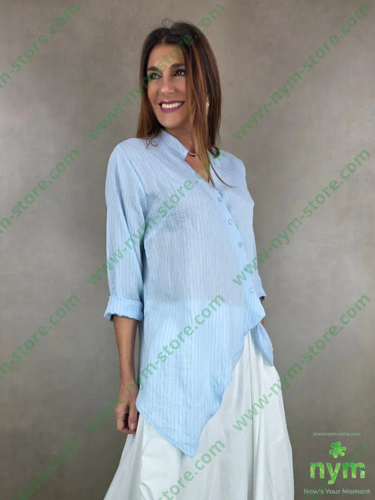 camicia guru corta tessuto gessato 100co U / AZZURRO / PE26 CAMICIA