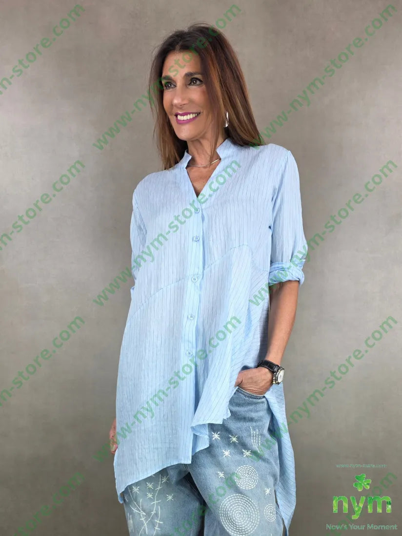 camicia guru lunga tessuto gessato 100co U / AZZURRO / PE26 CAMICIA