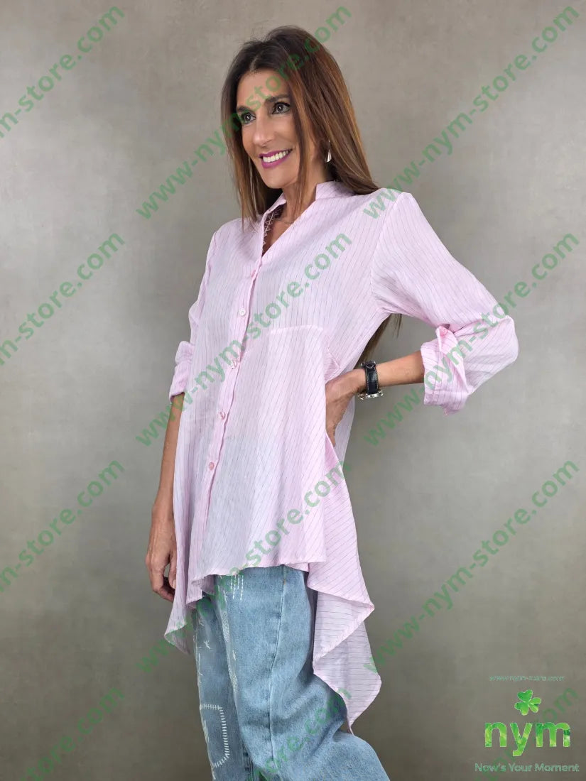 camicia guru lunga tessuto gessato 100co U / ROSA / PE26 CAMICIA