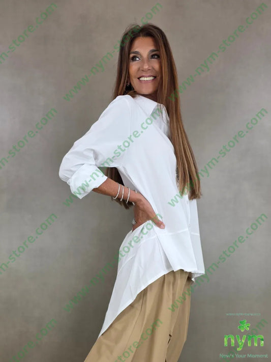 camicia lunga con punta dietro 100co - U / BIANCO / AI25 - CAMICIA