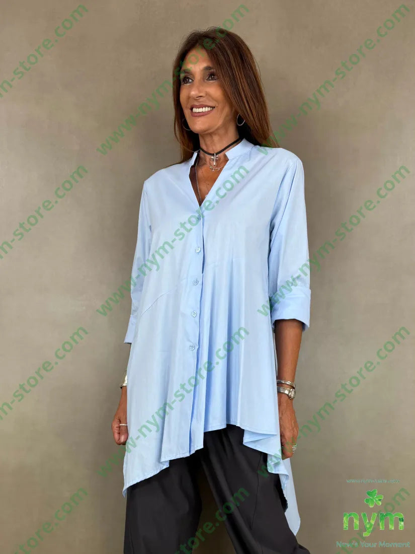 camicia lunga coreana 100co - U / AZZURRO / AI26 - CAMICIA